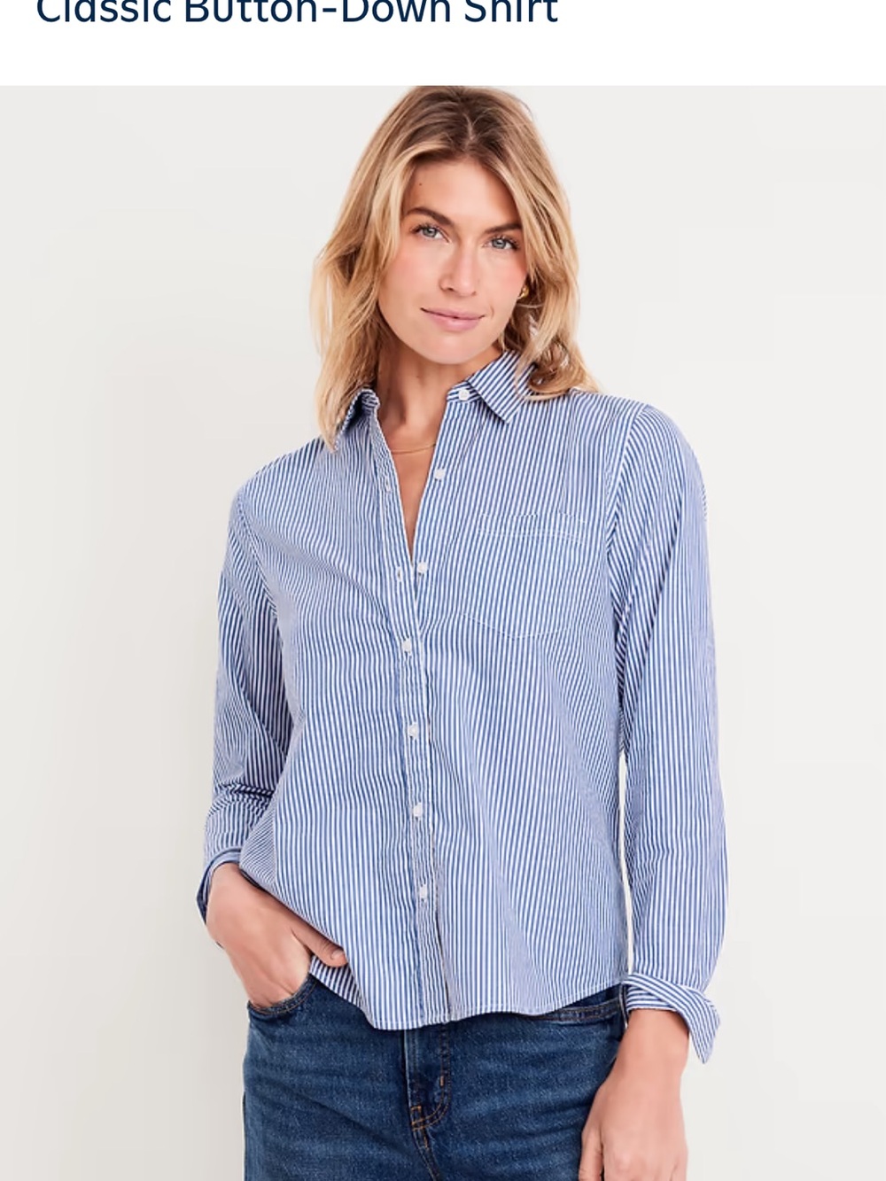 Old Navy Blue and White Striped Button-Down Shirt